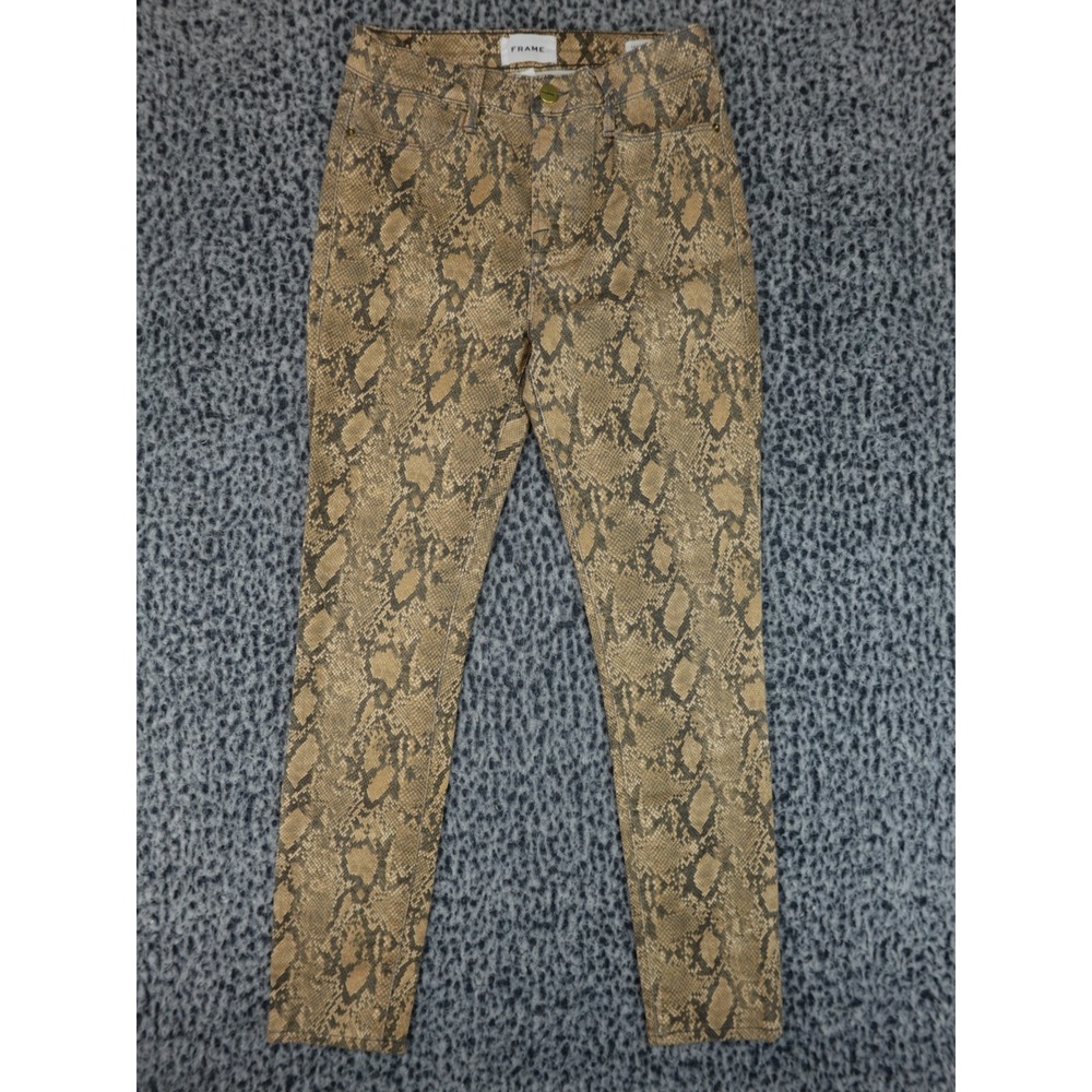 FRAME Le High‎ Skinny Jeans Womens 26 Tan Brown Snakeskin Print High Rise Slim